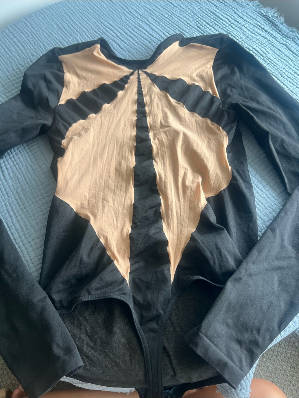 Wolford Black and Nude Contrast Long-Sleeve Women's bodysuit size L